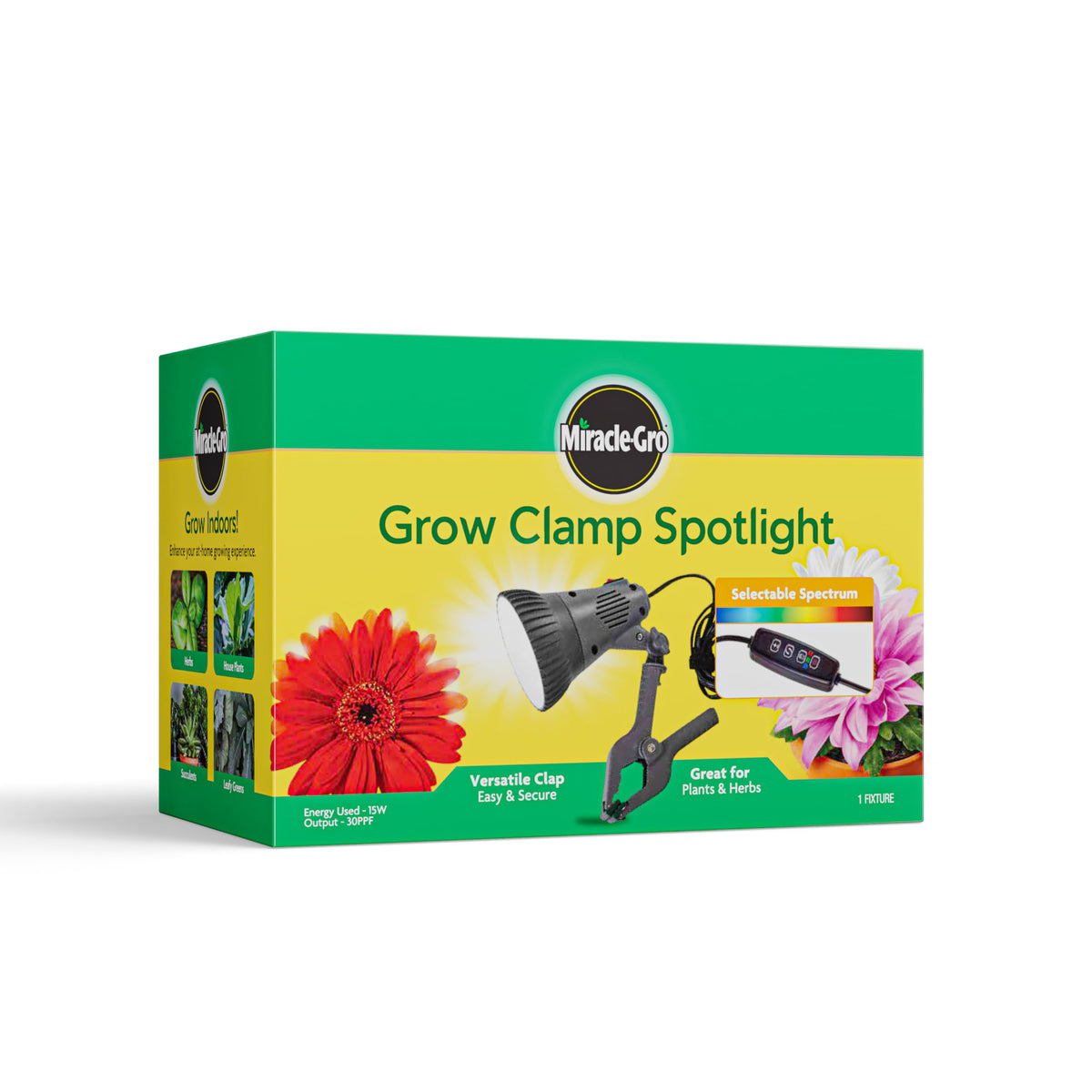 Miracle-Gro Indoor Grow Light Clamp Spotlight with Controller | Full Spectrum 15W LED for Plants, Grow Lights for Indoor Plants, LED Grow Lights