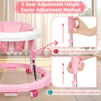 HolyBase Music and Lights Baby Walker Foldable with 9 Adjustable Heights, Baby Walker with Wheels Portable, Infant Toddler Walker for Baby Boy Girls 6-18 Months