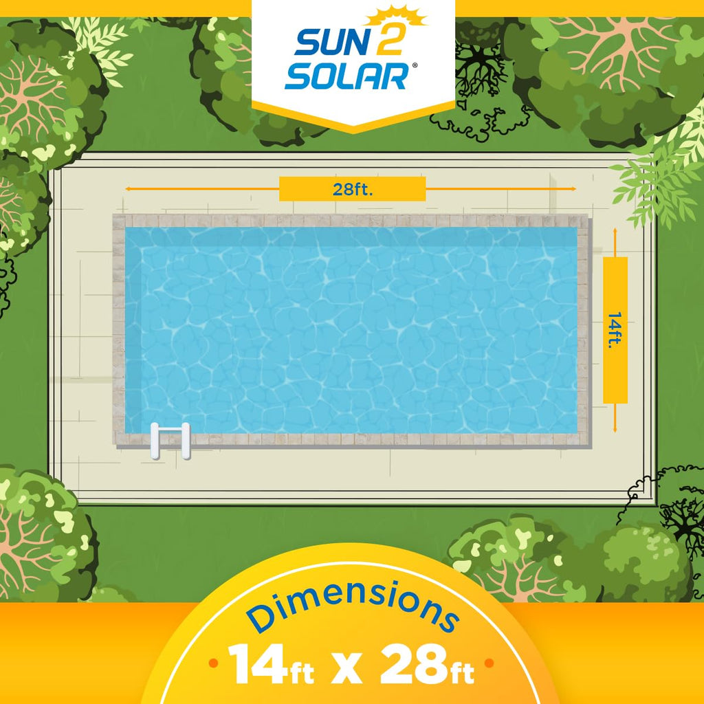 Sun2Solar Blue 14 ft x 28 ft Rectangle Solar Cover | 800 Series | Heat Retaining Blanket for Rectangular Inground & Above Ground Swimming Pools | Use Sun to Heat Pool | Bubble Heating Blankets
