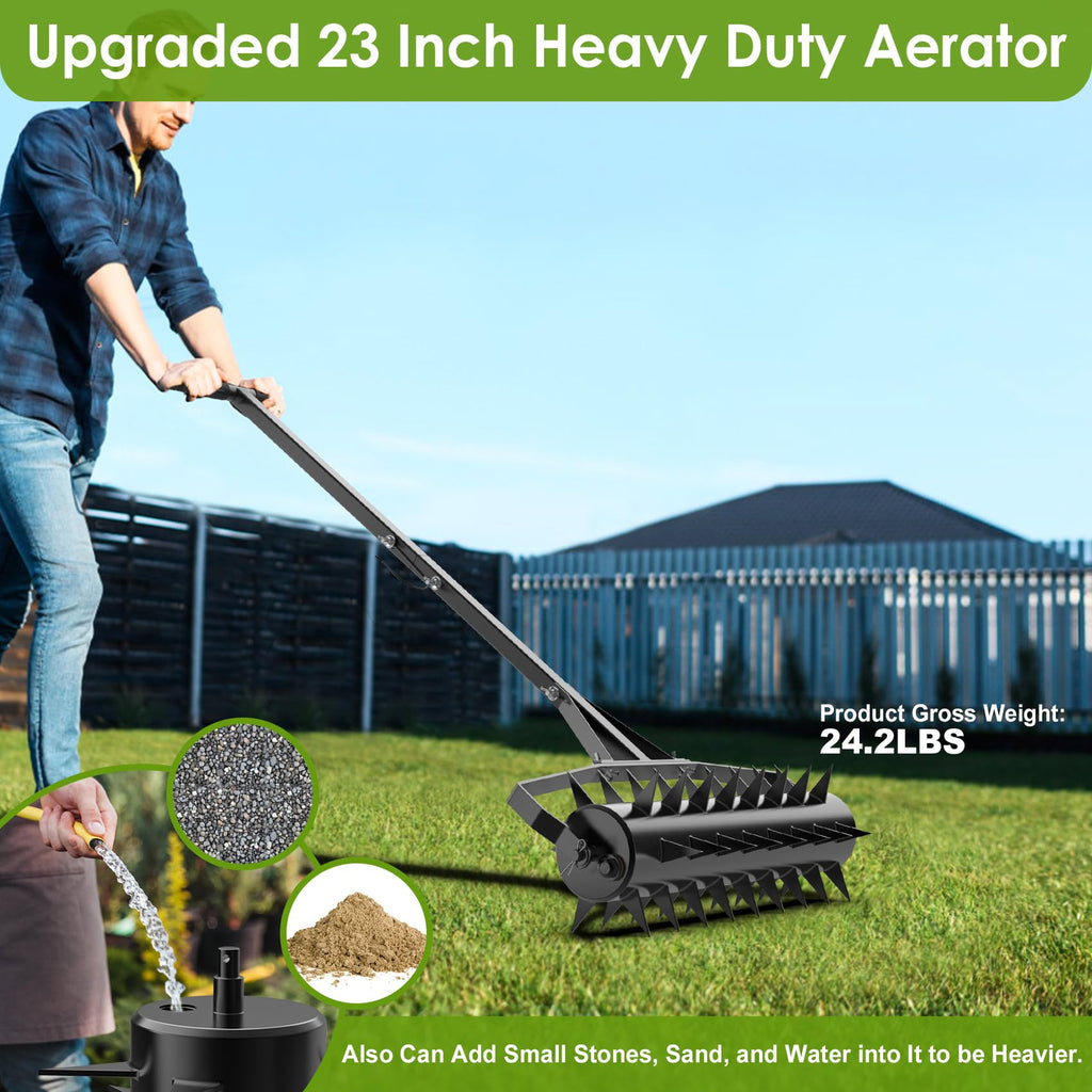 Seeutek 23Inch Rolling Lawn Aerator - Upgraded Heavy Duty Aerators