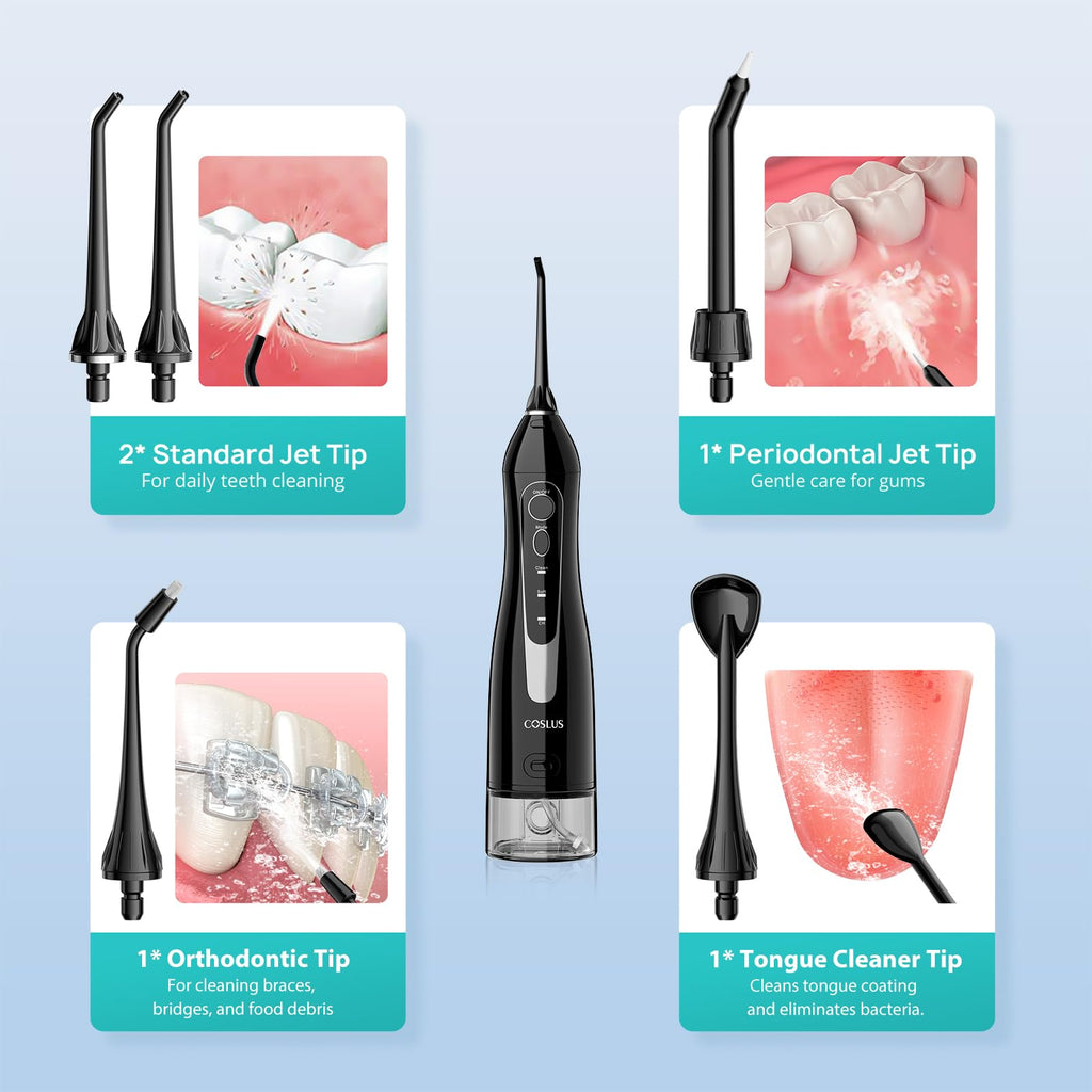 COSLUS Water Dental Flosser Teeth Pick C20: Portable Cordless Oral Irrigator 300ML Rechargeable Travel Irrigation Cleaner IPX7 Waterproof Electric Flossing Machine for Teeth Cleaning