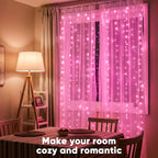 suddus Curtain Lights for Bedroom, 300 Led 9.8ft x 9.8ft Hanging String Lights Outdoor, Fairy Curtain Lights for Backdrop, Window, Wall, Wedding, Party,Birthday Decoration,Pink