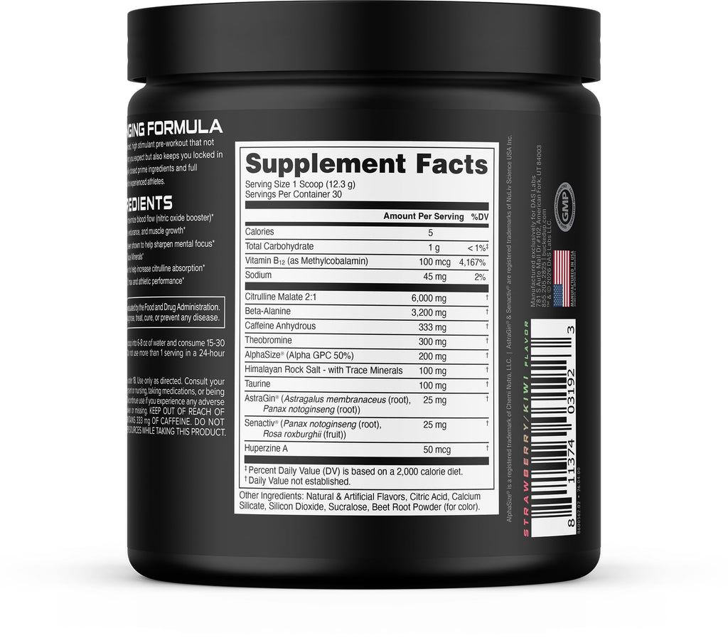 Bucked Up - Woke - HIGH STIM Pre Workout - Best Tasting - Focus Nootropic, Pump, Strength and Growth, 30 Servings (Strawberry Kiwi)