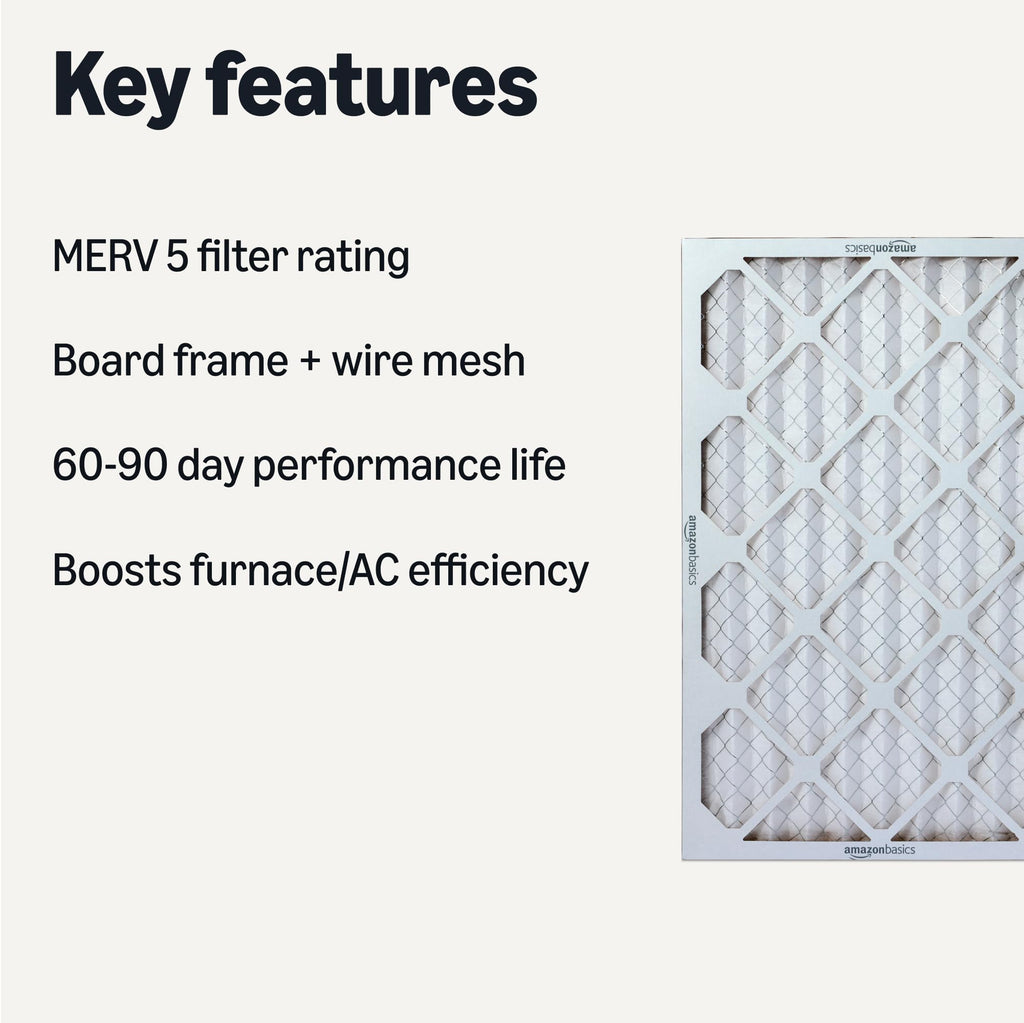 Amazon Basics MERV 5 AC Furnace Air Filter, 16x25x1 inches, 6-Pack (Actual size: 15.75" x 24.75" x 0.75")