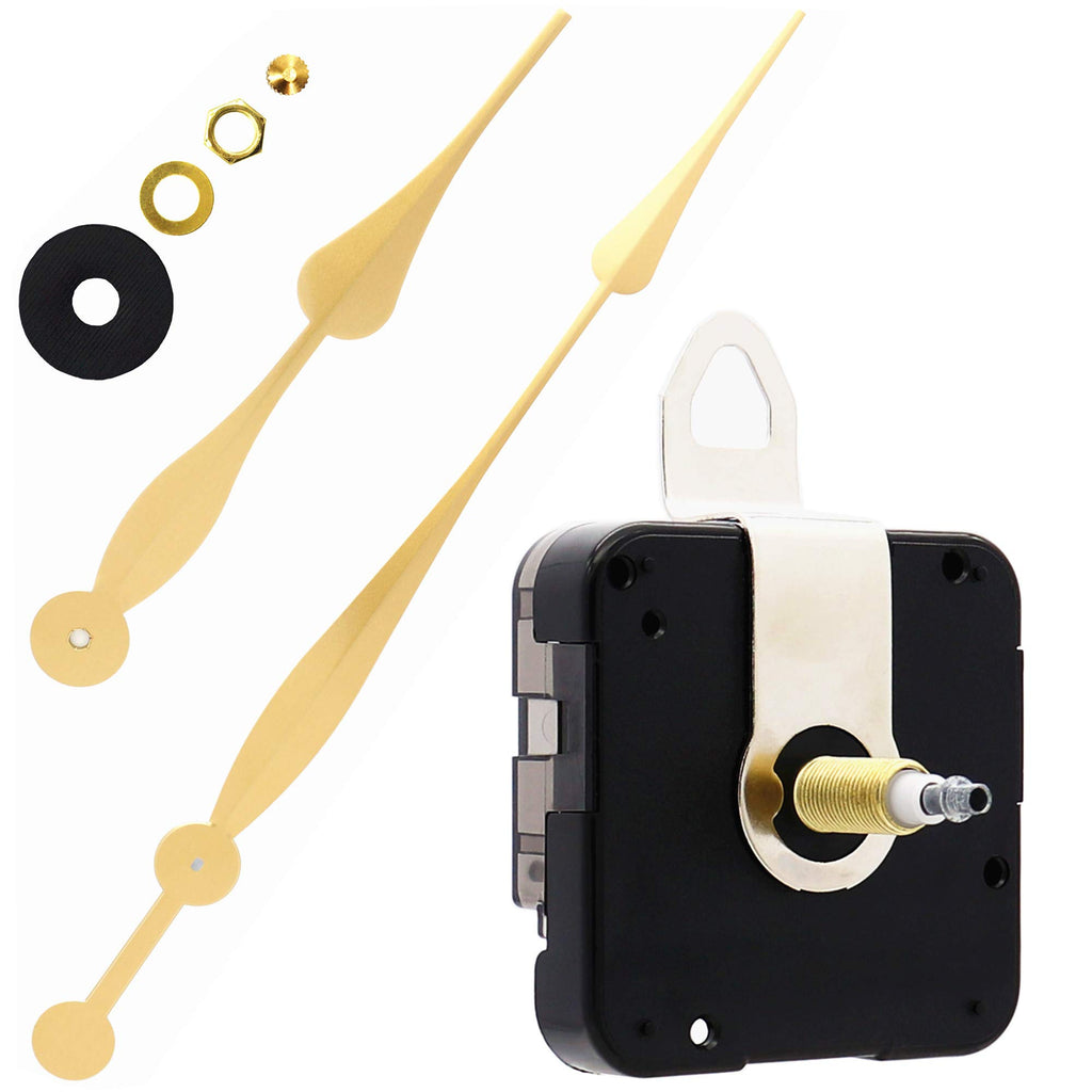 TIKROUND Youngtown 12888 High Torque Long Shaft Clock Movement Mechanism with 12 Inch Long Spade Hands Total Shaft Length 1-3/32 inches(Gold Hands)