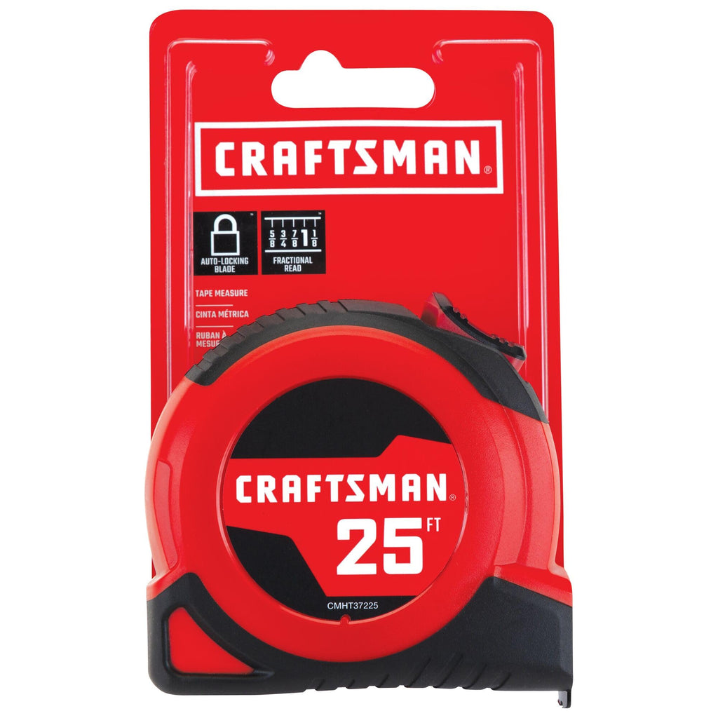 CRAFTSMAN 25-Ft Tape Measure with Fraction Markings, Retractable, Self-Locking Blade (CMHT37225)