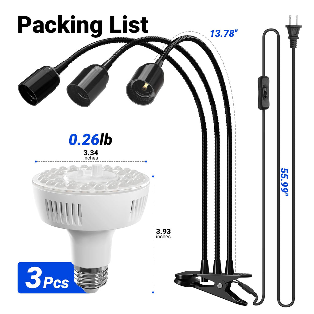 Barrina Orbgrow OG11A3 Clip On Grow Light for Indoor Plants, 4000K 33W