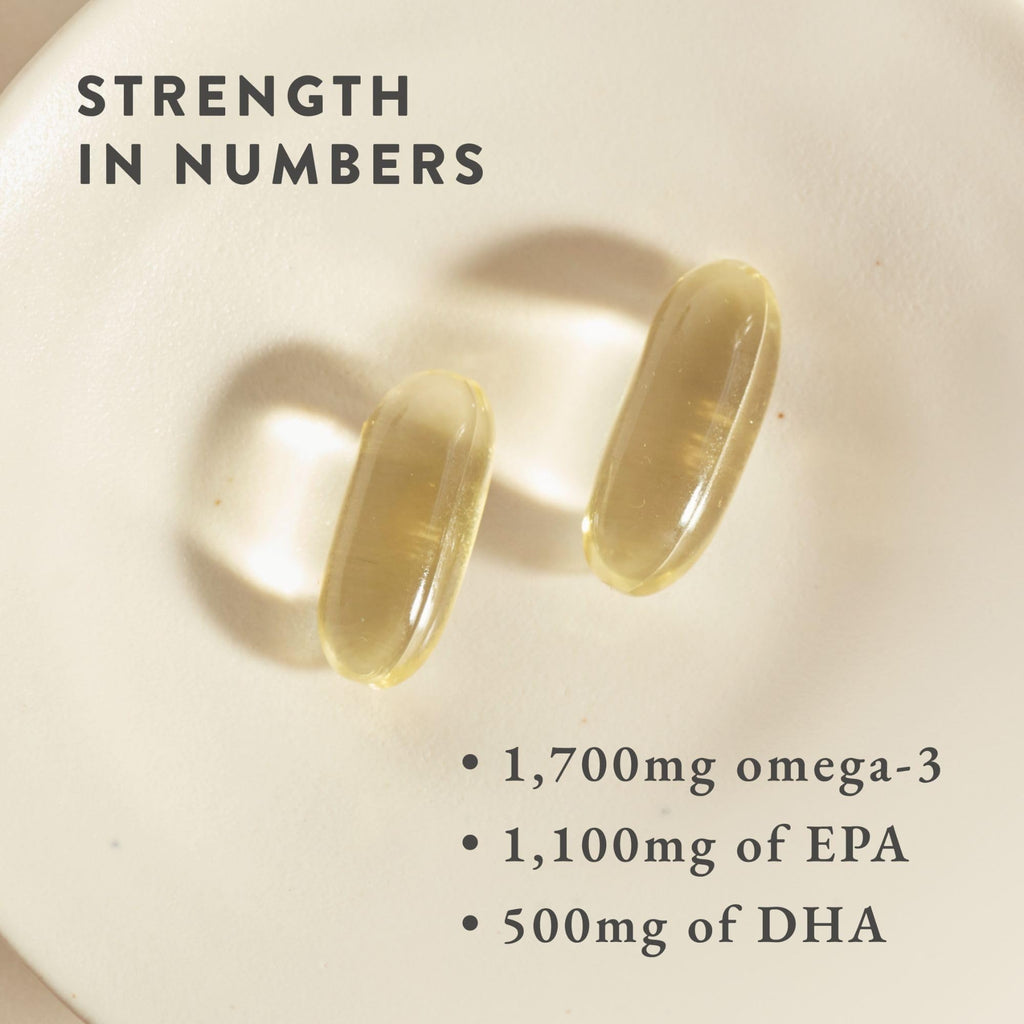 Bare Biology 1,700mg Omega-3 Super-Strength Fish Oil - Life & Soul Daily Omega 3 Capsules (1 Month Supply - 60 Capsules) 1,100mg EPA and 500mg DHA, Supports Heart, Brain Function & Eye Health
