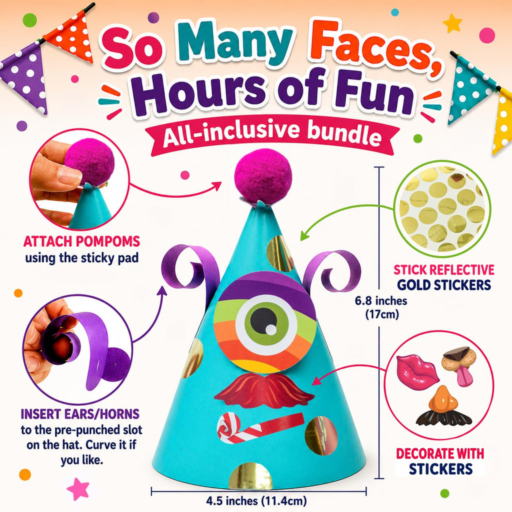 Glittery Garden Party Hats for Kids Art & Craft. Fun Birthday Activity Kit with Stickers. Animal Theme Party Favor, Game Supplies. Christmas, Thanksgiving, Easter Decoration