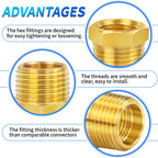 ChillWaves Brass Pipe Fitting, Reducer Hex Bushing 1/2" NPT Male x 1/4" NPT Female Thread Adapter(12-PACK)