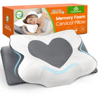 TranquilMoments Cervical Neck Pillow for Sleeping, Memory Foam Pillow for Neck Support, Ergonomic Pillow for Pain Relief, Contour Bed Pillow for Side Back Stomach Sleepers, Grey, Queen Size