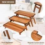 GEHE 3 Tier Serving Tray Acacia Wooden Tiered Tray Stand Foldable Dessert Table Display Set Decor Charcuterie Boards for Party, Birthday, Wedding, Christmas