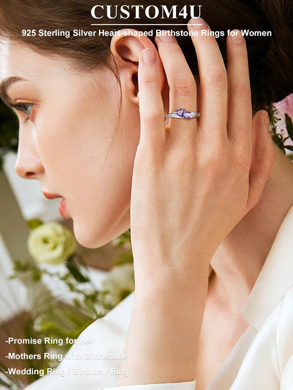 Custom4U Sterling Silver Rings for Women Personalized Name Ring