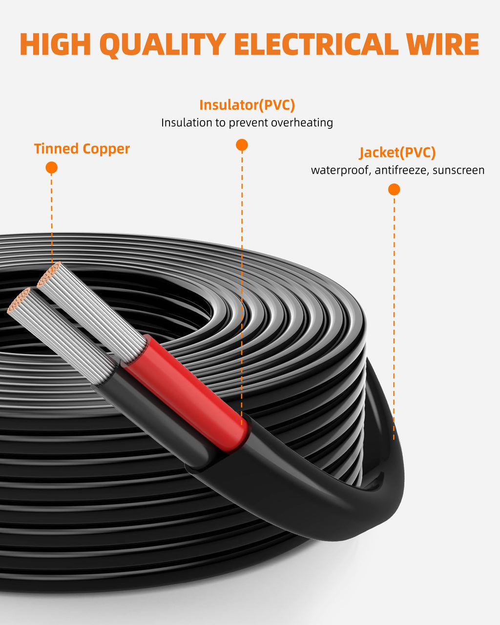 CONEPY 16 Gauge Wire, 16 AWG 2 Conductor Electrical Wire, Flexible/Oxygen-Free Tinned Copper/Stranded PVC 16/2 Cord for Automotive, Marine, LED Strips, Solar, RV, Lighting (50FT)