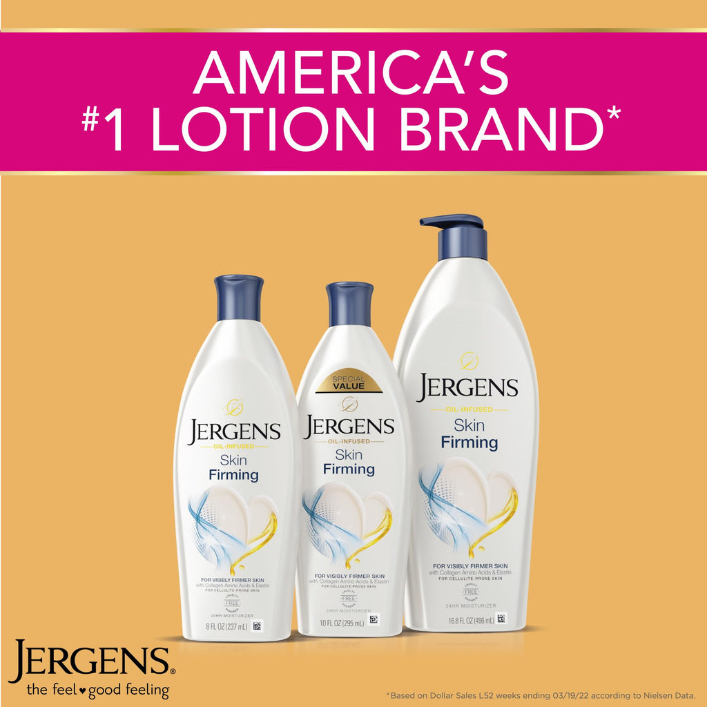 Jergens Skin Firming Body Lotion for Dry to Extra Dry Skin, Skin Tightening Cream with Collagen and Elastin, Dermatologist Tested, Hydralucence Blend Formula, 16.8 Oz, Pack of 3