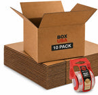 BOX USA Moving Boxes 18"L x 14"W x 12"H (10-Pack) Medium + Packaging Tape - Shipping, Mailing, Packing, Packaging and Storage