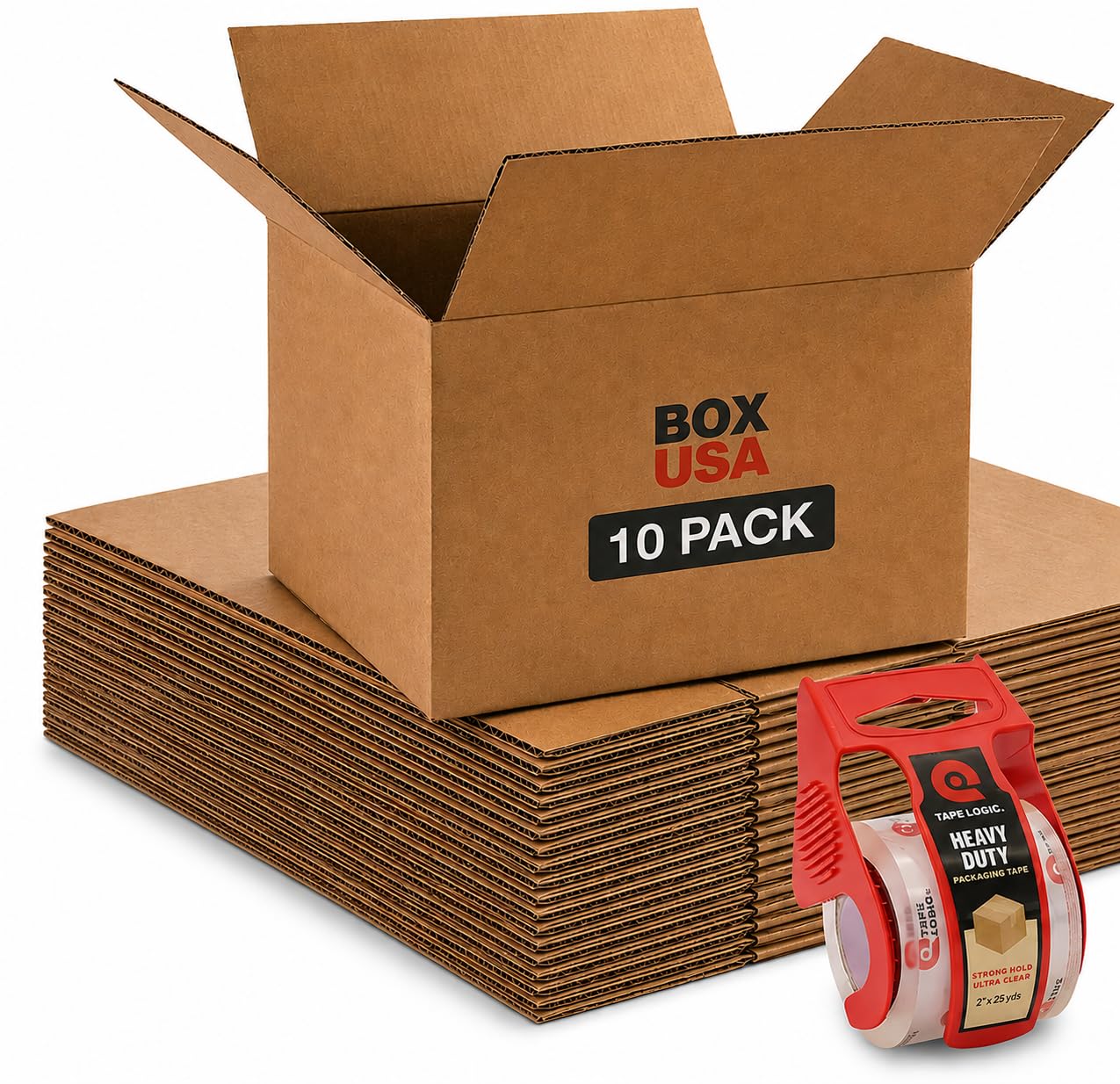 BOX USA Moving Boxes 18"L x 14"W x 12"H (10-Pack) Medium + Packaging Tape - Shipping, Mailing, Packing, Packaging and Storage