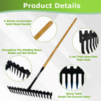 Garden Rake, 60" Wooden Handle with 17-Tine Metal Bow Rake, Secure Fit