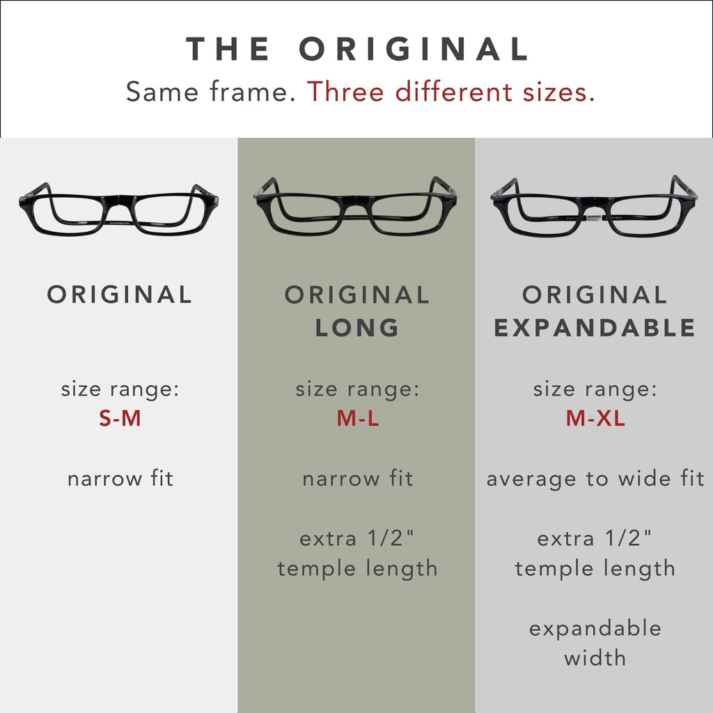 Clic Magnetic Reading Glasses, Computer Readers, Replaceable Lens, Original Long, (M-L, Tortoise, 1.50 Magnification)
