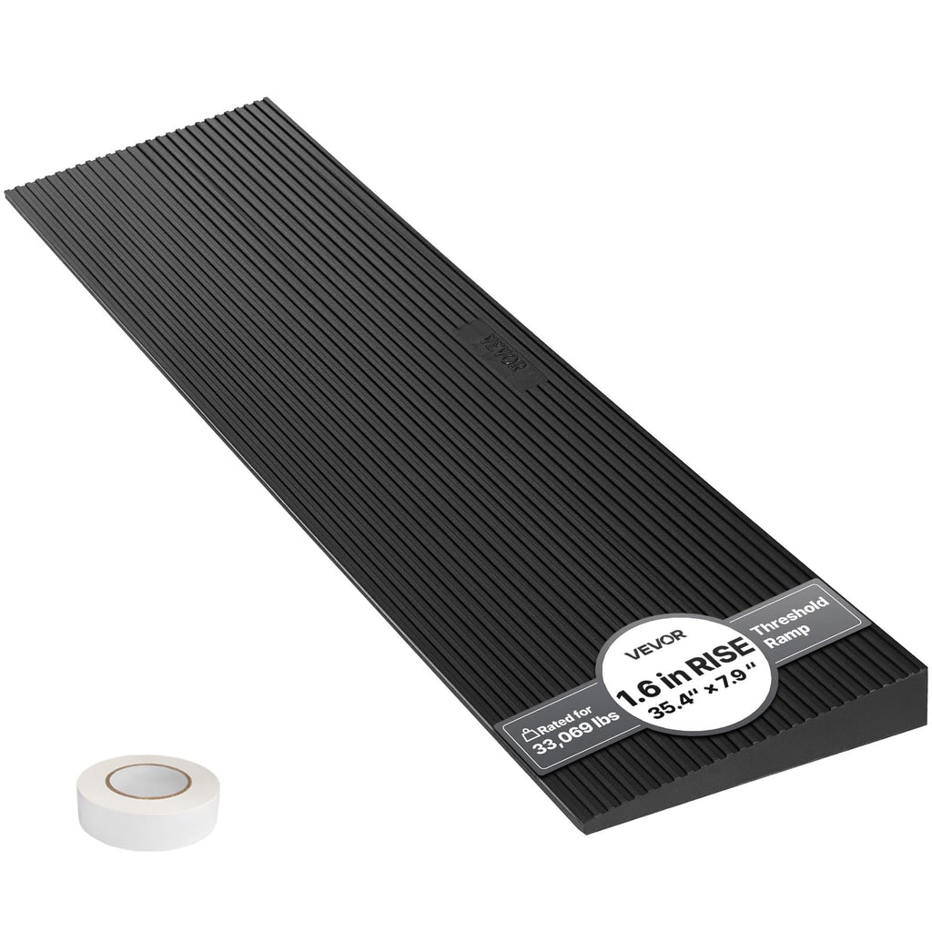 VEVOR 1.6" Rise Cuttable Threshold Ramp for Doorways, 35.4" Wide Natural Rubber Wheelchair Ramp, Non-Slip Solid Rubber Ramp with Double-Sided Tape for Doorways,Driveways,Bathroom,Smooth Tile