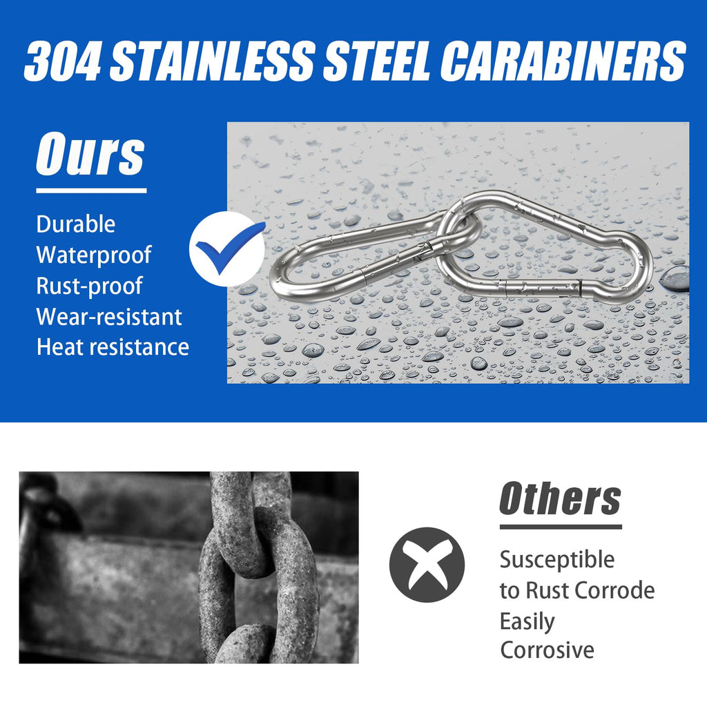 Small Carabiner Clip Hooks, 25pcs 1.97 inch Carabiners Heavy Duty, 304 Stainless Steel Spring Snap Hook Fits Camping Hiking, Metal Clips for Rope Chain Keys Rings