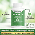 Top Nurex Moringa Capsules, Sustained Energy, Immune Support & Digestive Wellness, Natural Green Superfood Supplement, Vegan, Non-GMO 60 Capsules