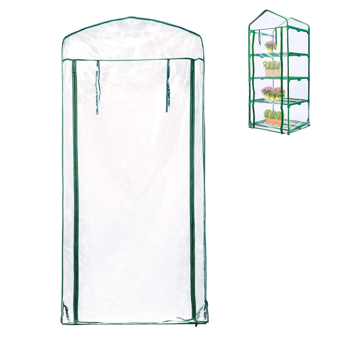 4 Tier Roll-Up Greenhouse Replacement Cover for Plant-63"x27"x19" Clear PVC