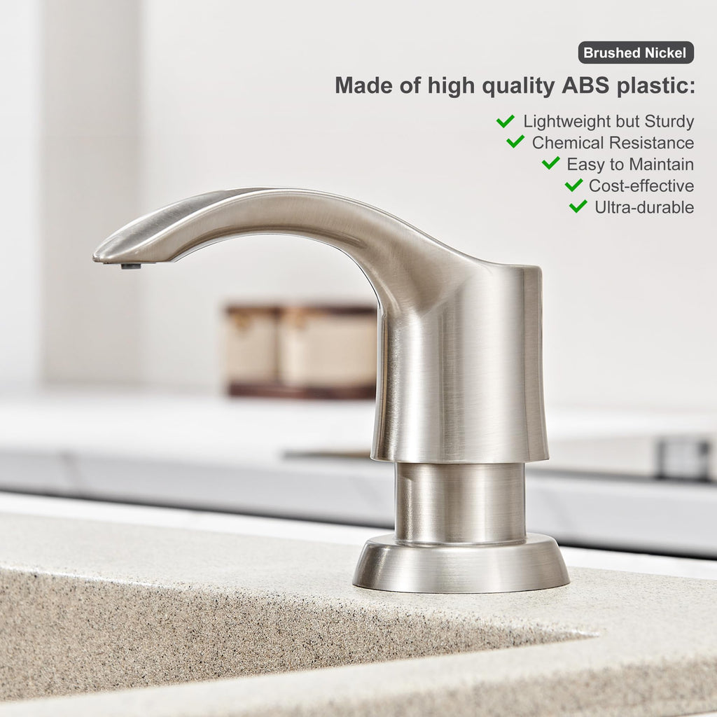 GAGALIFE Kitchen Sink Soap Dispenser with 17 Ounce Large Bottle (Brushed Nickel), Built in Sink Soap Dispenser Sink Mounted Soap Dispenser Refill from Top, G080BN