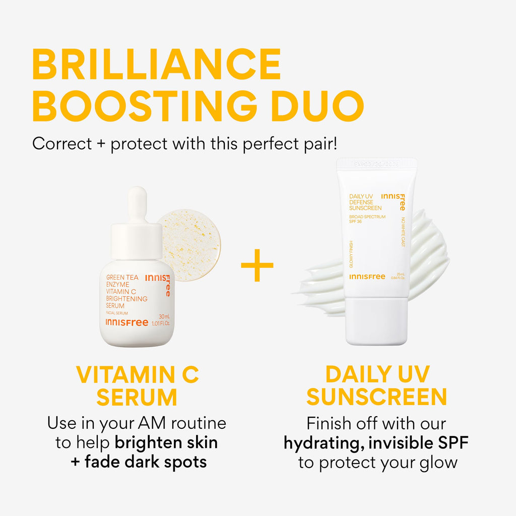 innisfree Brighten + Protect Set, Skincare Set with Korean Sunscreen for Face and Vitamin C Serum for Glow and Radiance