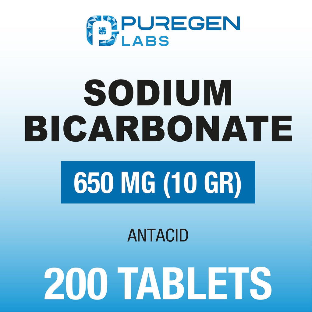 Puregen Labs Sodium Bicarbonate Tablets 650mg (10 Grains) - Total 600 Count | Baking Soda Supplement, Natural Relief of Acid Indigestion, Heartburn, Sour Stomach & Upset Stomach