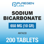 Puregen Labs Sodium Bicarbonate Tablets 650mg (10 Grains) - Total 600 Count | Baking Soda Supplement, Natural Relief of Acid Indigestion, Heartburn, Sour Stomach & Upset Stomach