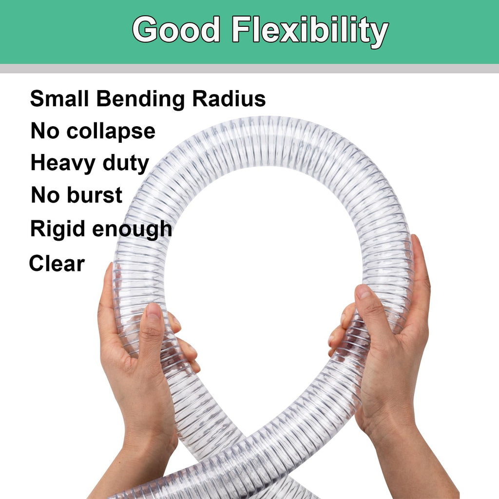 1"id-25ft PVC Reinforced Tubing Steel Wire Suction Flexible Hose Vinyl Tubing Heavy Duty PVC Vacuum Hose Drain Fuel Oil Gas Water for Marine Bilge Pump Pond Spa