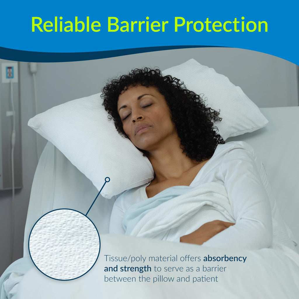 Avalon 701A Disposable Pillowcases, White, 21” Wide x 30” Long (Pack of 100) ― Single-Use Pillowcases ― Tissue with Poly Back to Help Prevent Leak-Through ― Pebble Embossed ― Medical Supplies