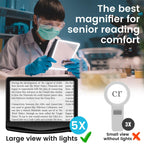 Rechargeable 5X Magnifying Glass for Reading, Large Bright Full Page Magnifier with Light, Handheld LED Dimmable Lighted, Lightweight Book Magnifier for Reading Small Prints Seniors Low Vision