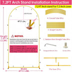7.2FT Metal Arch Backdrop Stand Gold Wedding Balloon Frame Pergola Arbor