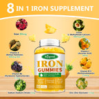 2 Pack Iron Gummies for Women & Men - Vegan Iron Supplement for Anemia & Iron Deficiency, with Vitamin B12, Vitamin C, Zinc, Folate - Energy Boost, Sugar-Free, Pineapple Flavor, 120 Count
