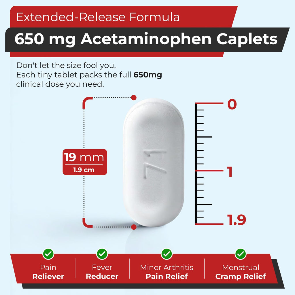 TIME-Cap Labs 400 Caplets Extended Release Acetaminophen 650mg - Pain Reliever & Fever Reducer for Adults, Helps with Headaches, Backaches, Muscle Pain, Toothaches, Arthritis & Menstrual Cramps