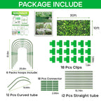 Garden Mesh Netting Kit, 10 * 30FT Ultra Fine Plant Netting Covers with 6 Pcs Garden Hoops & 18 Clips, Row Cover Net Protection for Tree Fruit Barrier Vegetable Fruits Flowers Shrubs Plant Covers Net