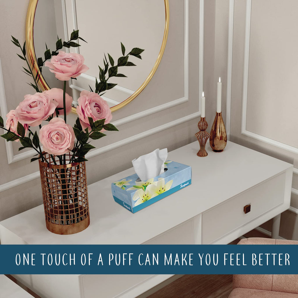 Finetouch 2-Ply Facial Tissues – 6 Boxes of 130 Soft Tissues (780 Total) – Strong & Gentle Tissue for Home, Office, or Travel Use