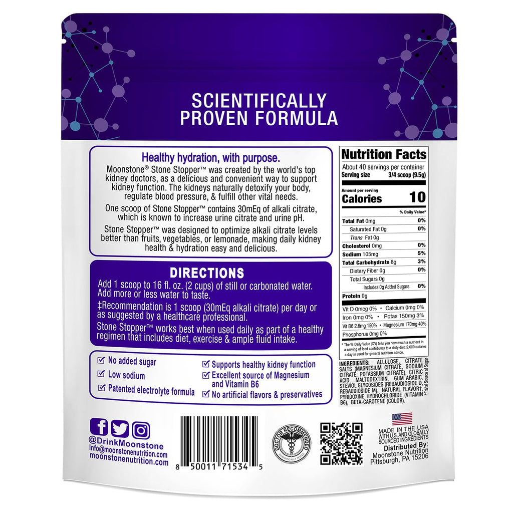 Stone Stopper Drink Mix, Lemonade, Kidney Stone Prevention, Calcium Oxalate Protector, Alkali Citrate Support, Developed by Urologists to Improve Hydration and Support Kidney Health, 30 Day Supply