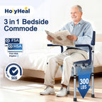 HolyHeal Drop Arm Bedside Commode, Commode Toilet with Padded Seat and Backrest, 300lbs Capacity, 6.3QT Removable Bucket and Splash Guard, Adjustable Height Portable Toilet for Adults, Blue