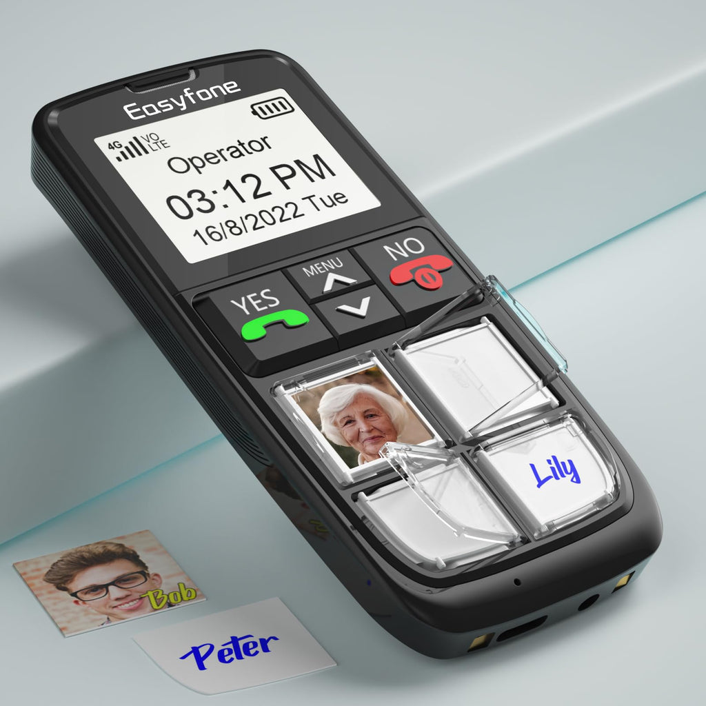 Easyfone T6 4G Picture Button Cell Phone for Seniors and Kids | Easy-to-Use | Clear Sound | Easy Charging Dock | SOS Button | SIM Card Included | Good for Dementia, Alzheimer's and Kids (T6 Black)