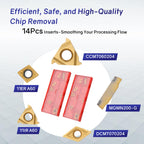 Indexable Lathe Turning Tool 21Pcs Kit 1/2'' 12mm Shank 7 Pcs Metal Lathe Tool Holder Set with 14 Pcs Turning Inserts for Turning Grooving Threading Boring Carbide Inserts Carbide Turning Tool