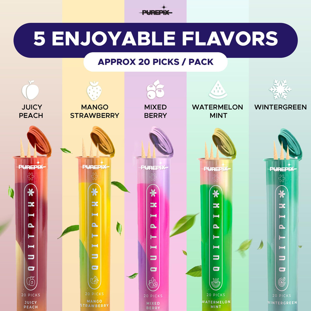 PurePix QuitPix Flavored Toothpicks to Quit Smoking – Nicotine Free Infused Toothpicks with L-Theanine & NAC, Extra Thick Oral Fixation Relief, 4 Flavor Variety Pack (80ct) Made in USA