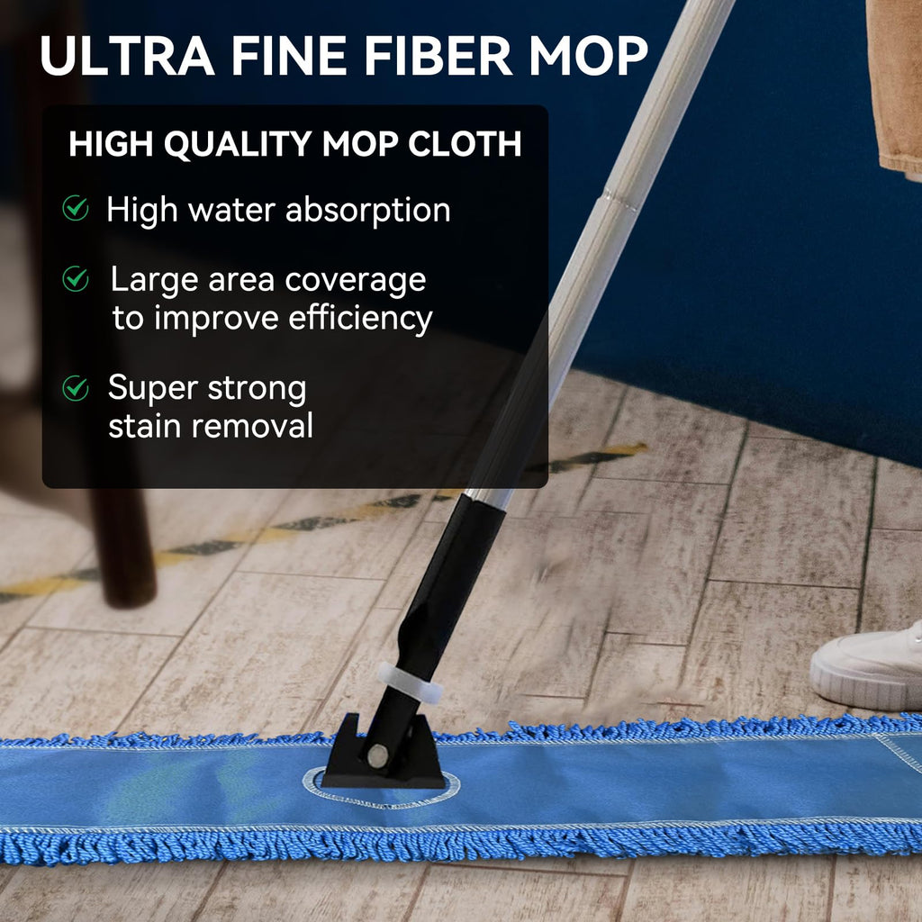 Commercial 48 Inch Dust Mop Head: Replacement Heavy-Duty Sweeper and Janitorial Industrial Dust Mop Head for Floor Cleaning, Office, School, Restaurant, Hospital (3 Pack - Blue)