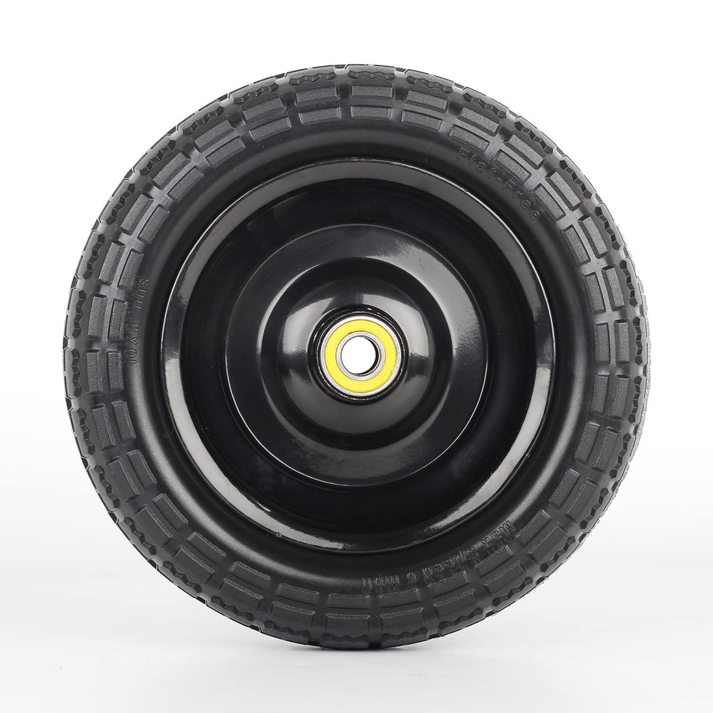 GICOOL 10" Flat-Free Solid Tire and Wheel Replacement 4.10/3.50-4, with 5/8" Axle Bore Hole, 2.2" Offset Hub, Compatible with Hand Truck Tire Garden Wagon Trolley Dolly