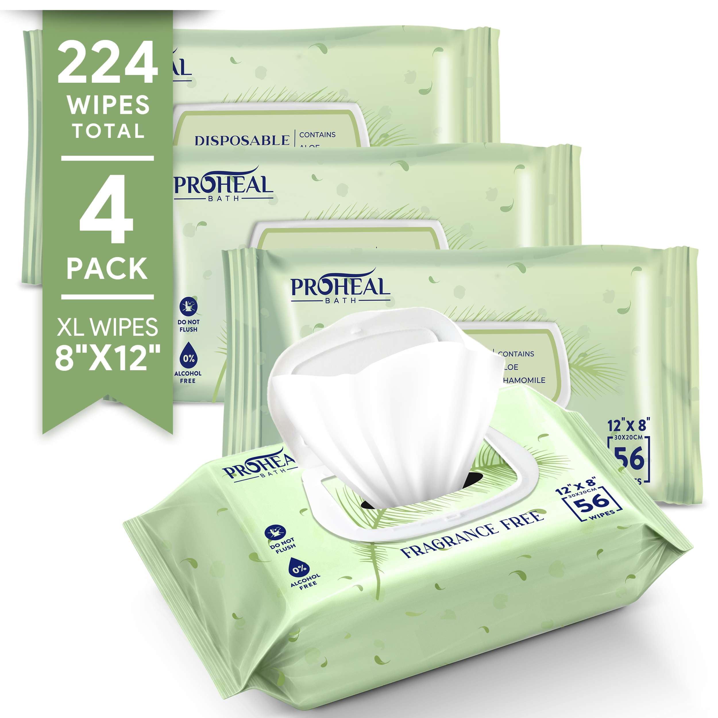 X Large Wet Wipes for Adults - 4 Packs of 56 [224 Count] Disposable Incontinence Wipes, 12" x 8" Adult Wipes for Elderly - Personal Body Wipes for Women and Men, Pre Moistened Adult Washcloths