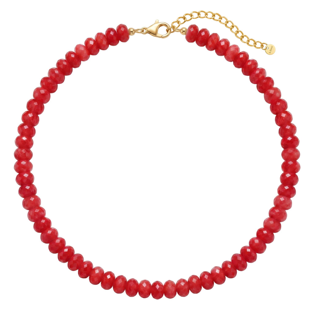 Badu Red Gemstone Beaded Necklace for Women Natural Stone Bead Beach Choker Necklace Fashion Trendy Jewelry Gifts