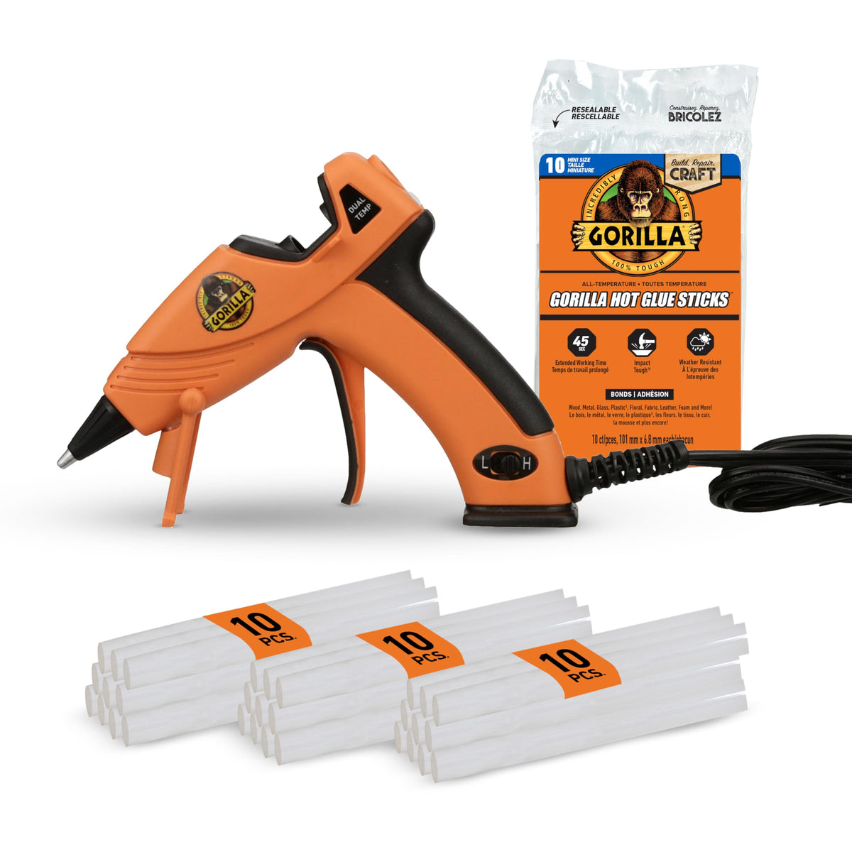 Gorilla Mini Hot Glue Gun Kit, Dual Temp, Includes 30 Sticks