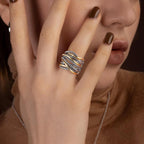 Mytys Gold and Silver Statement Rings for Women Wire Intertwined Design 14K Gold Plated Silver Band Ring Wide Index Finger Rings Costume Jewelry (Gold & Silver, 9)